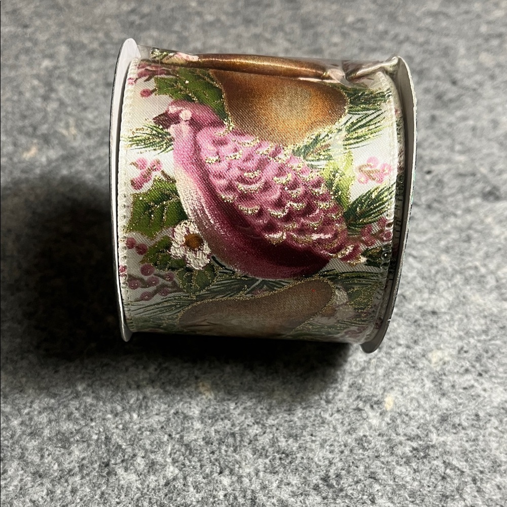 Partridge and pear Pink and Gold Holiday Ribbon 2.5” by 12ft
